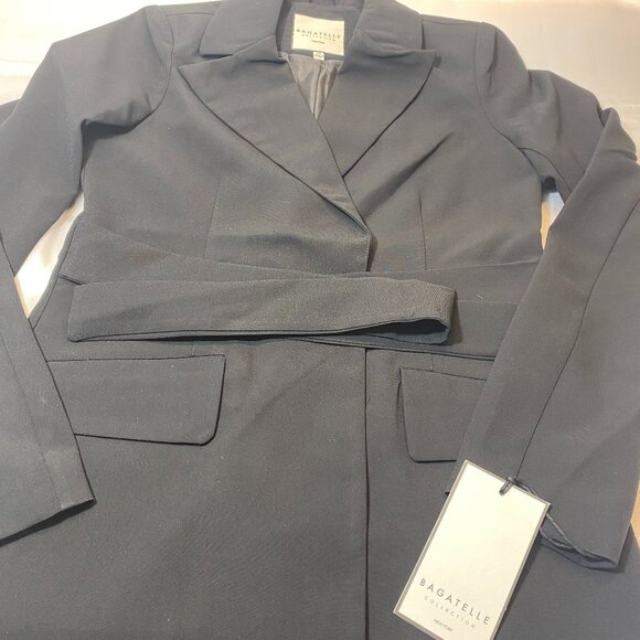 Bagatelle Sport Black Belted Blazer Peak Lapel Self-Tie Waist Jacket,Size XS,NEW - Picture 5 of 16